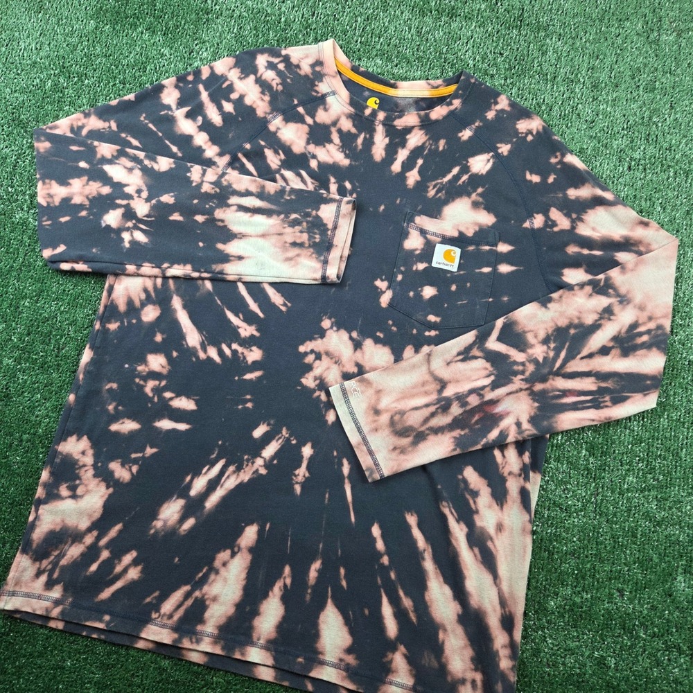 Carhartt Force Mens Large Relaxed Fit Bleach Tie Dye Long Sleeve Pocket T-Shirt